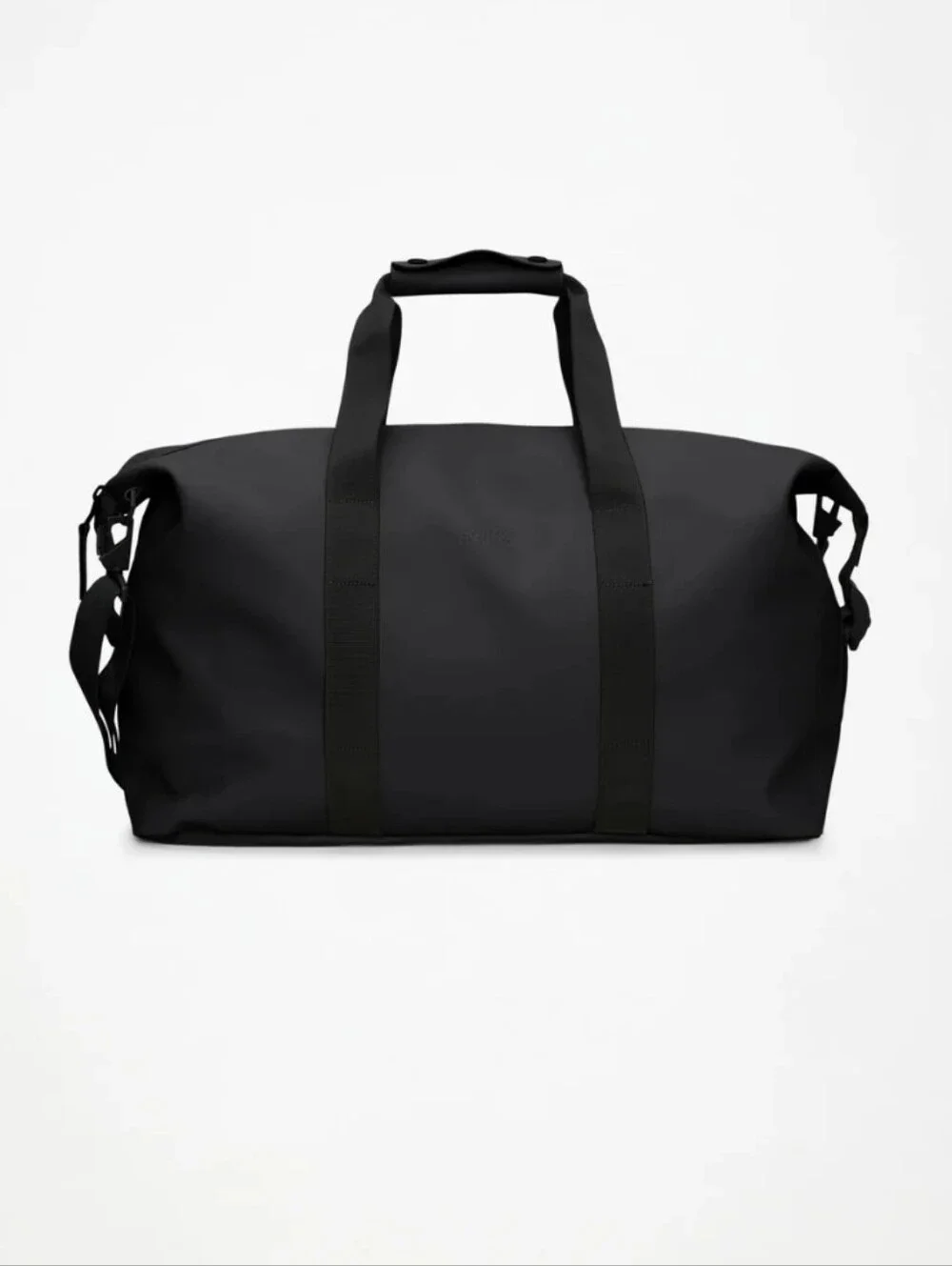 Rains Black Waterpeoof Unisex Duffel Bag with Webbed Handles